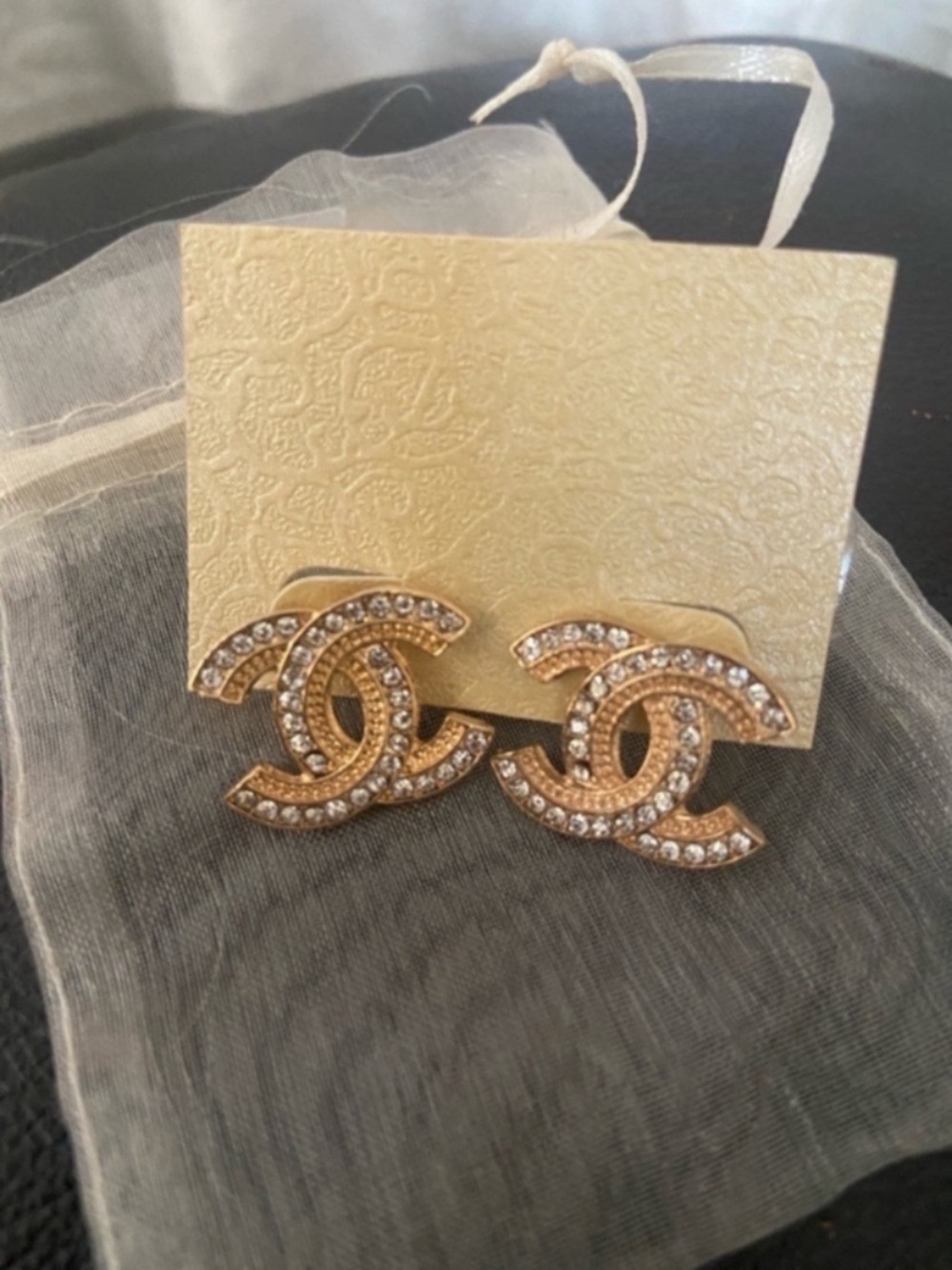 Gold and Crystal CC Logo post Earrings